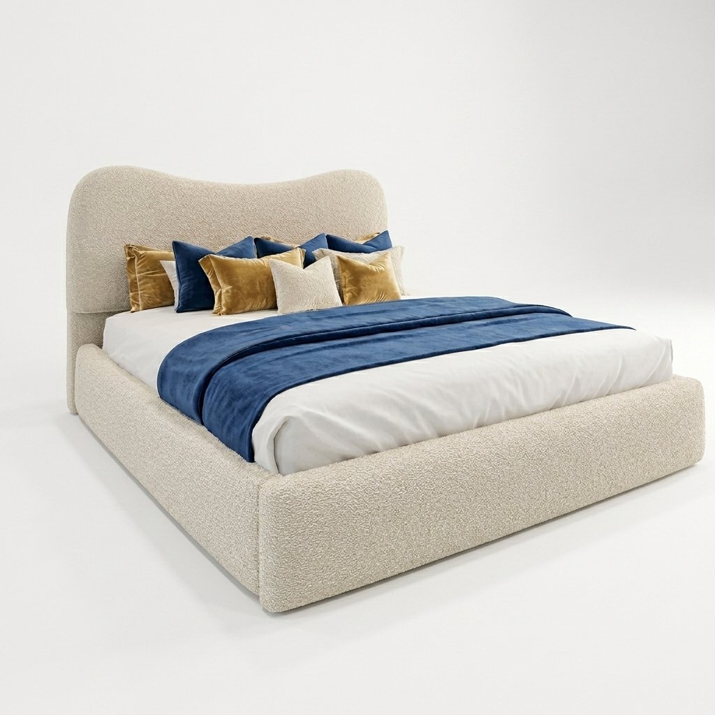 Moon Cream Bouclé Bed with Optional Ottoman Storage | DreamLuxbeds - Image 3