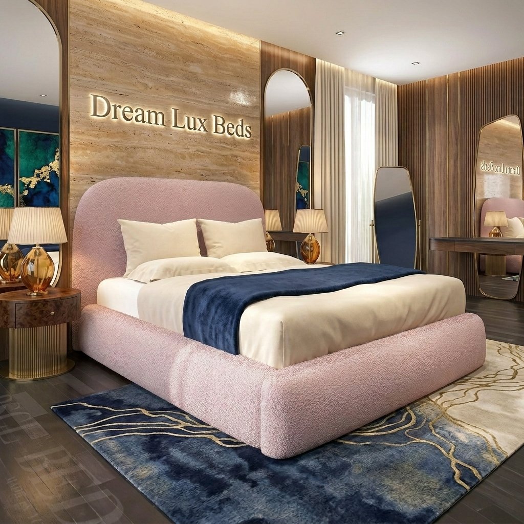 Hawaii Pink Bouclé Bed with Optional Ottoman Storage | DreamLuxbeds
