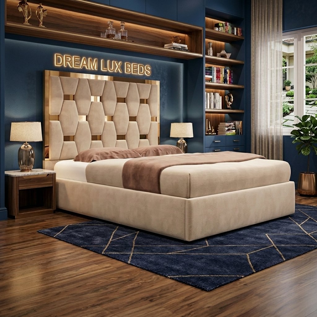 Golden Pyramid Bed with Optional Ottoman Storage | DreamLuxbeds
