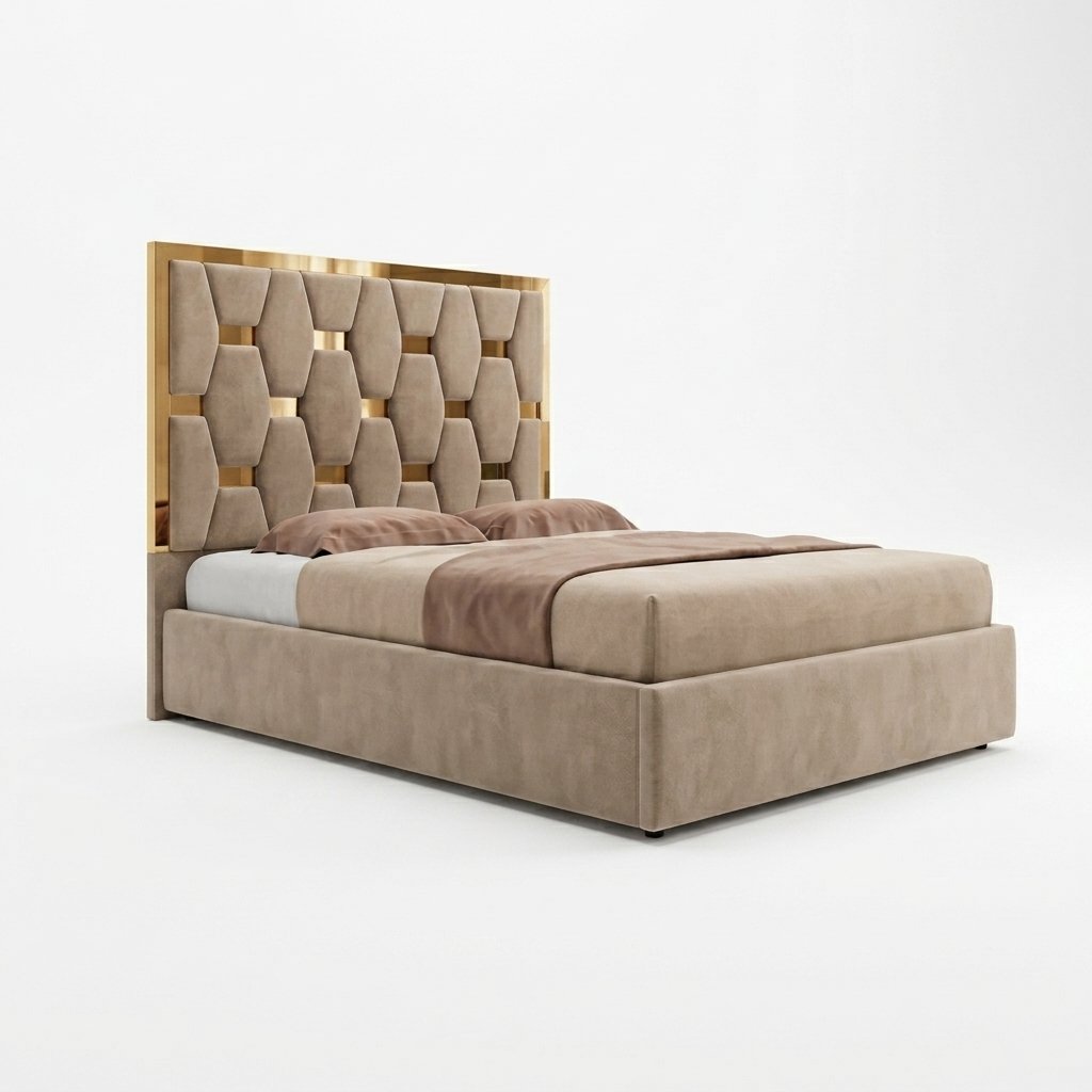 Golden Pyramid Bed with Optional Ottoman Storage | DreamLuxbeds - Image 3